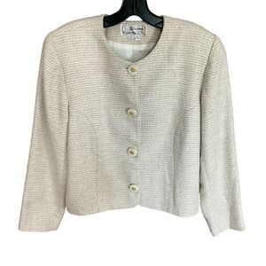 Westbrook Blazer Silk Button Front Lined Cream Pink Blue Pastel Weave Large